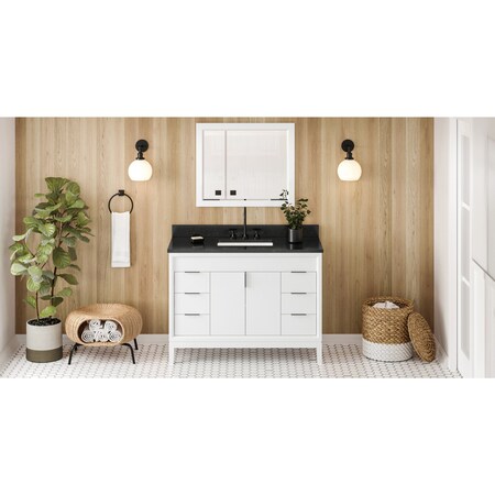 Jeffrey Alexander 48In. White Theodora Vanity, Black Granite Vanity Top, Undermount Rectangle Bowl VKITTHE48WHBGR
